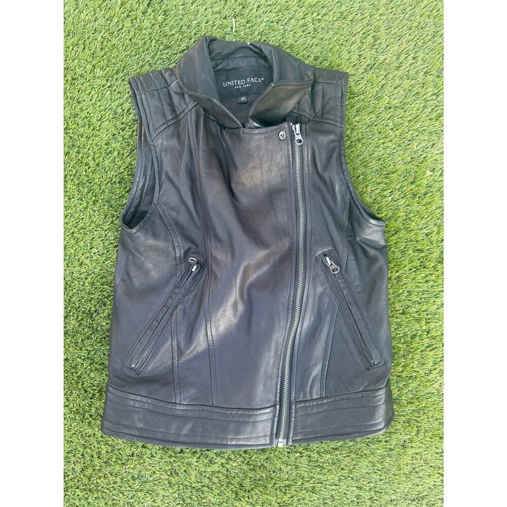 Genuine Leather Black Biking Motorcycle Classic Vest United Face Women's Sz XS